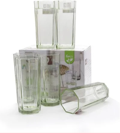 6 Pieces Of Water Juice Glasses Cups Drinkware -Green