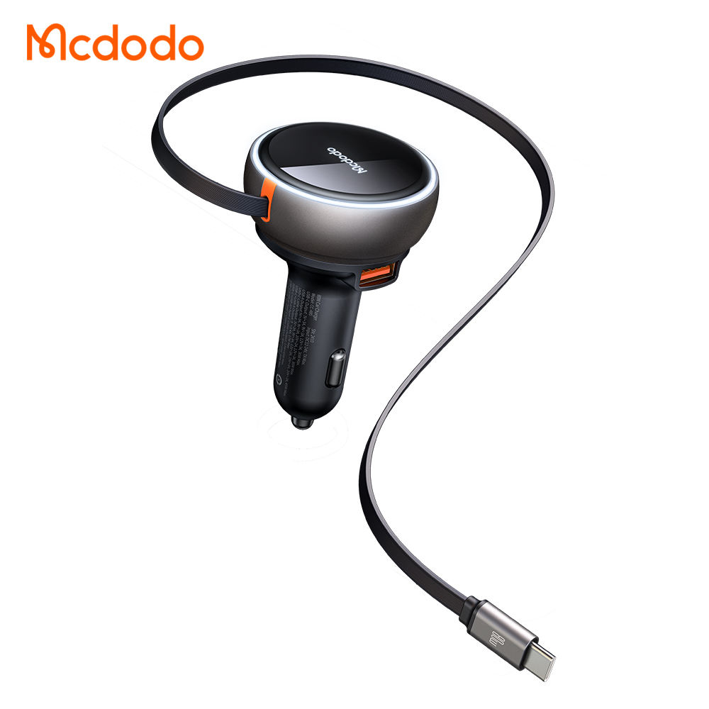 Mcdodo 485 FreeGo 80W PD Car Charger Retractable Cable 80cm 80W PD3.0 PPS QC4+ AFC SCP Fast Charger in Car with USB-C Cable
