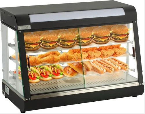 66*45*68CM Countertop Food Warmer Display Case 3 Shelf Hot Warming Showcase with Front and Back Sliding Door and Water Tray- Black