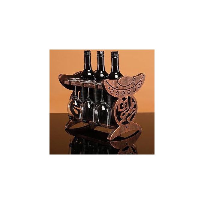 Tabletop Wooden Wine Rack Stand With Stemware Holder For 3 Bottles & 6 Glasses, Dining Room Decorating Shelf Storage Bar Organizer