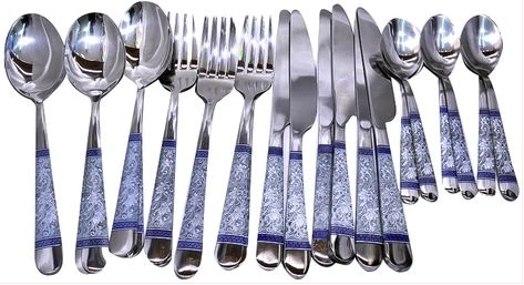 24 Piece Blue Flower Dinner Cutlery (Forks, Spoons & Knives) - Silver