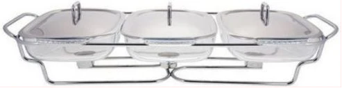 1.5 Litres ,3 Piece Glass Soup Chafing Serving Dishes Warmer - Colorless