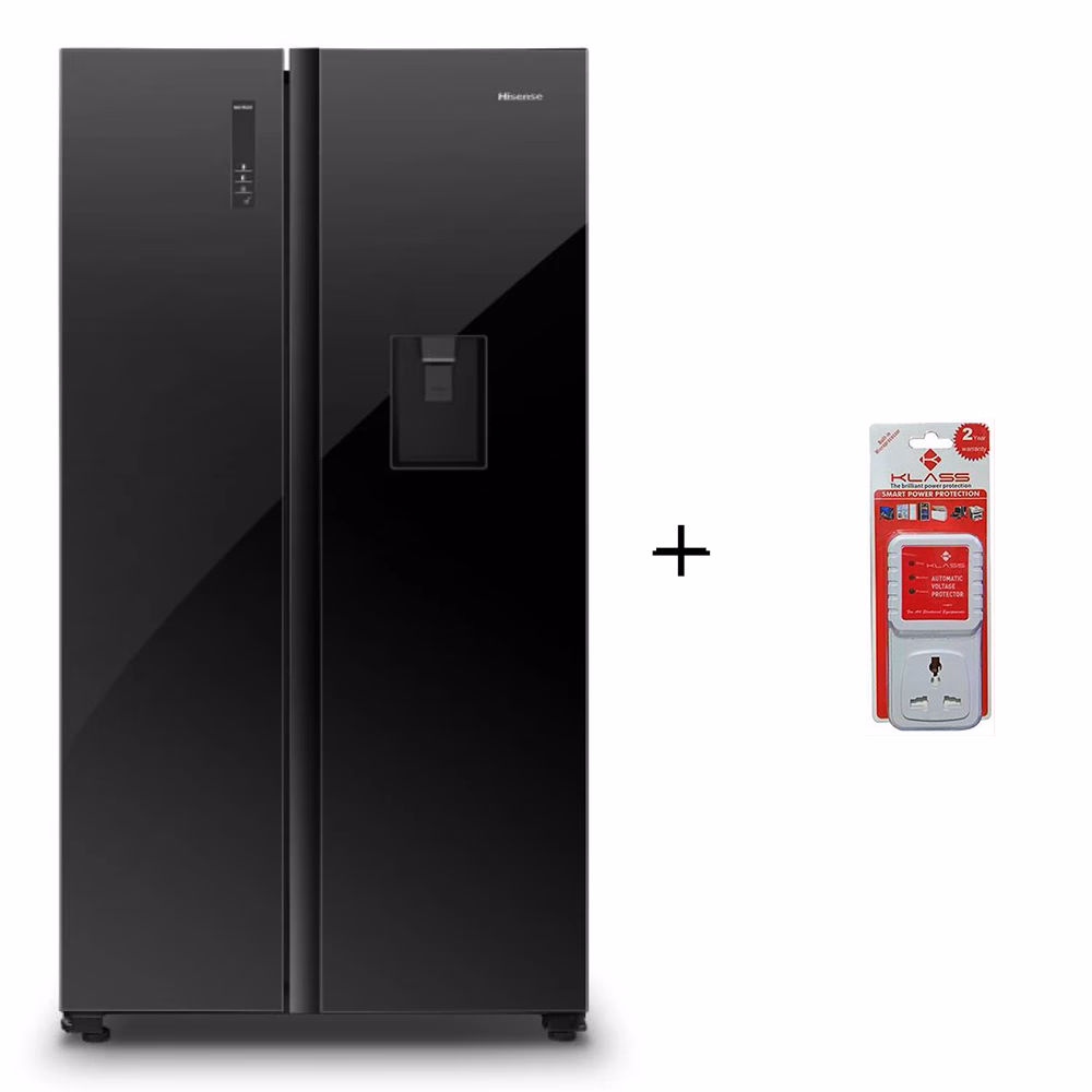 Hisense 670L Side-by-side Refrigerator with Dispenser H670SMIA-WD, Side By Side Refrigerator, Auto Defrost, Glass Black (3YRs WRTY)
