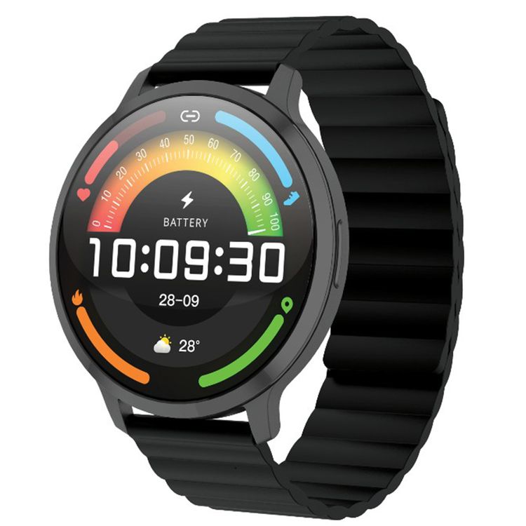 Powerology Aura Smart Watch with 1.73" AMOLED Screen, 380mAh Battery Capacity, Up to 7 Days Working Time, Zinc Alloy Case, Bluetooth Version 5.4, Activity & Workout Modes, Dynamic Watch Faces - Black