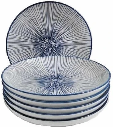 6 Pieces Of Deep Soup, Dinner Plates Bowls -Blue