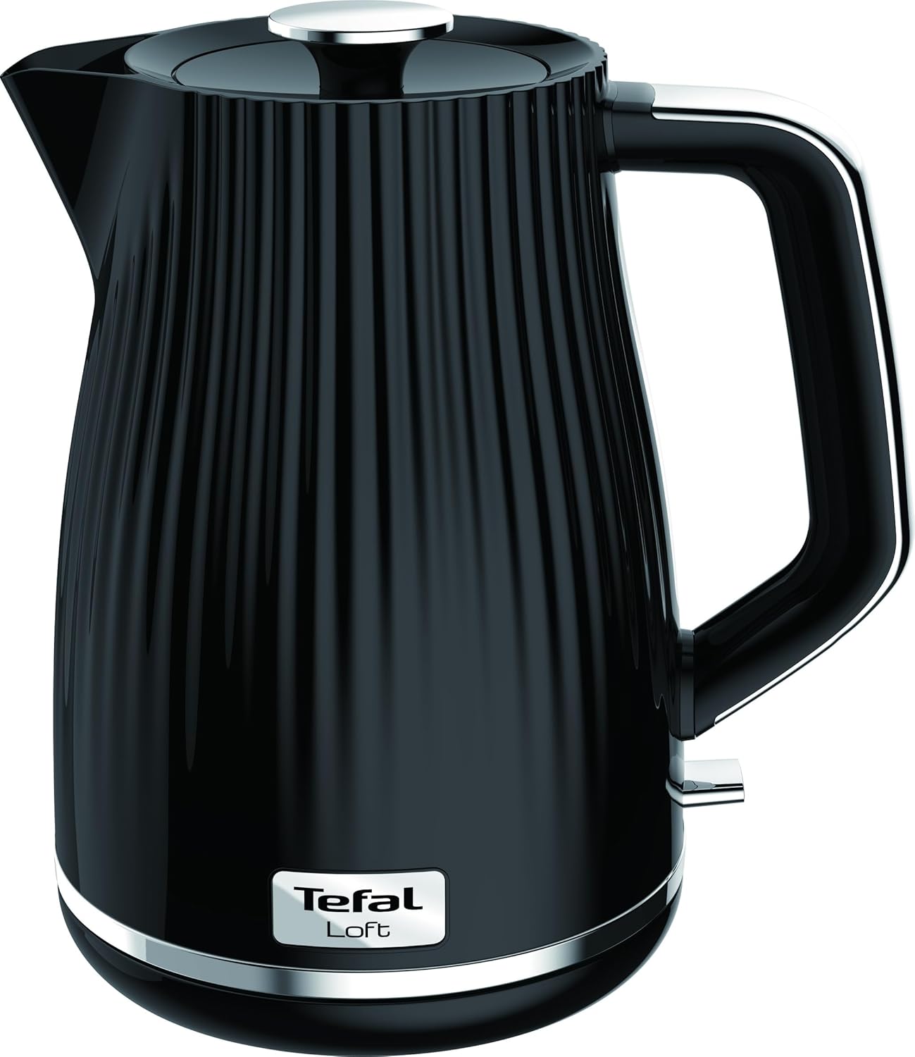Tefal Loft Electric Kettle, 1.7L, Fast Boil, Cordless Kettle, Water level Window, 3000W, Removable Anti-Scale Filter, Precise Pouring Spout, KO250140, Black Glossy Finish