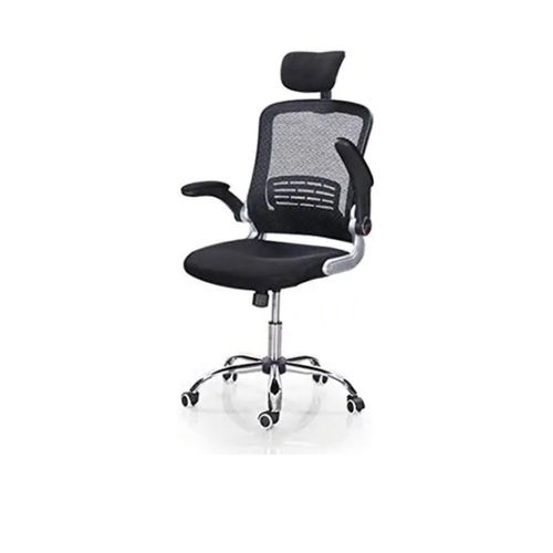 High-Back Black Mesh Swivel Ergonomic Executive Office Chair with Flip-Up Arms and Adjustable Headrest