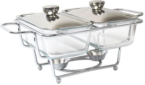 1.3L Multi-purpose Double Glass Chafing Dish Buffet Food Warmers- Clear.
