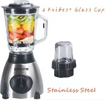 GlobalStar 2 IN 1 Glass Jar and Stainless Steel Body 6 Knifes Blender - Silver