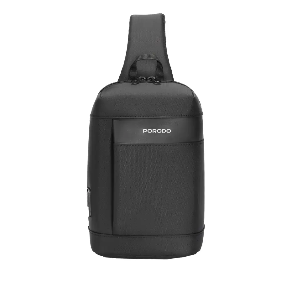 Porodo Cross Body Bag, PD 40W Type-C Charging Port, Water-Resistant Material, Padded Back Panel, Secure Device Storage, Adjustable Shoulder Strap - Black