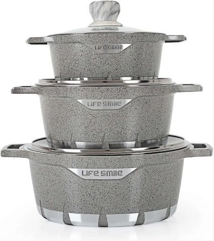 Life Smile 3 Pieces Of Non-stick Serving/Saucepans/Cookware- 24x28x32CM -Grey
