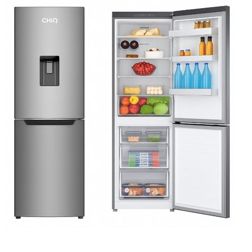 CHIQ 340 Liters Double Door Fridge CBM340, Bottom Mount Freezer With Water Dispenser, Defrost Refrigerator - Silver [3 YRS WRTY]