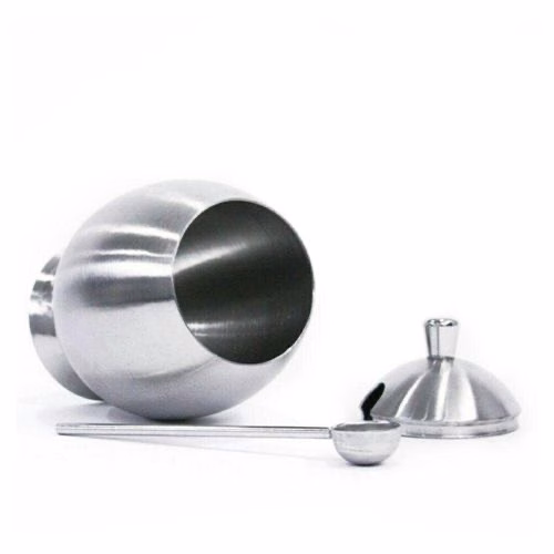 Egg Shaped Metallic Sugar Bowl Seasoning Pot With Spoon,Silver