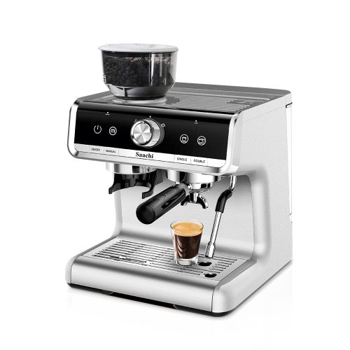 Saachi NL-COF-7063 Cappuccino, Coffee Maker With Grinder And 15 Bar Espresso Pump, Silver
