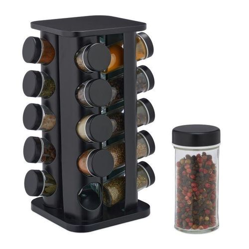 Countertop Spice Carousel, Rotatable Spice Rack Stainless Steel Spice Storage Stand With Spreading Cap Round Spice Rack (20 Spice glass Jars) Drawer Organiser