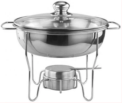 4L Stainless Steel Small Round Chafing Dish Food Warmer Hot Pot Outdoor Camping Alcohol Stove- Silver.