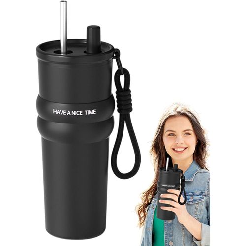 Insulated Coffee Cup Large Capacity Tea Mug with Straw, 710ml Reusable Leak Proof Travel Mug Hot & Cold Drink Bottle Everyday Driving Drink Canteen