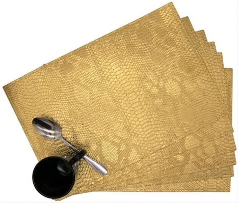 6 Pcs Of Leather Table Mats Without Cup And Spoon-Gold