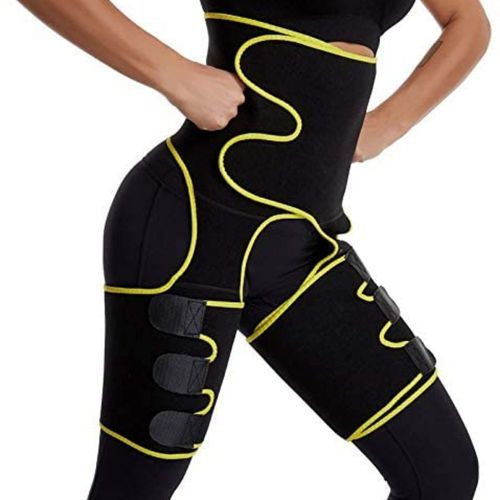 3in1 Sweat Slim Thigh Trimmer, Waist Trainer Slimming Belt-Black/Yellow