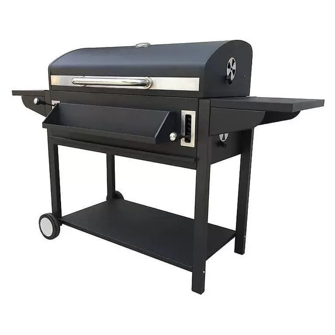 Adjustable Foldable Square Charcoal BBQ Smoker Grill Barbecue Cast Iron Cooking Grill With Oversize Outdoor Lid ,2 Individual Lifting Charcoal Trays And 2 Foldable Side Tables for Outdoor Cooking Pati