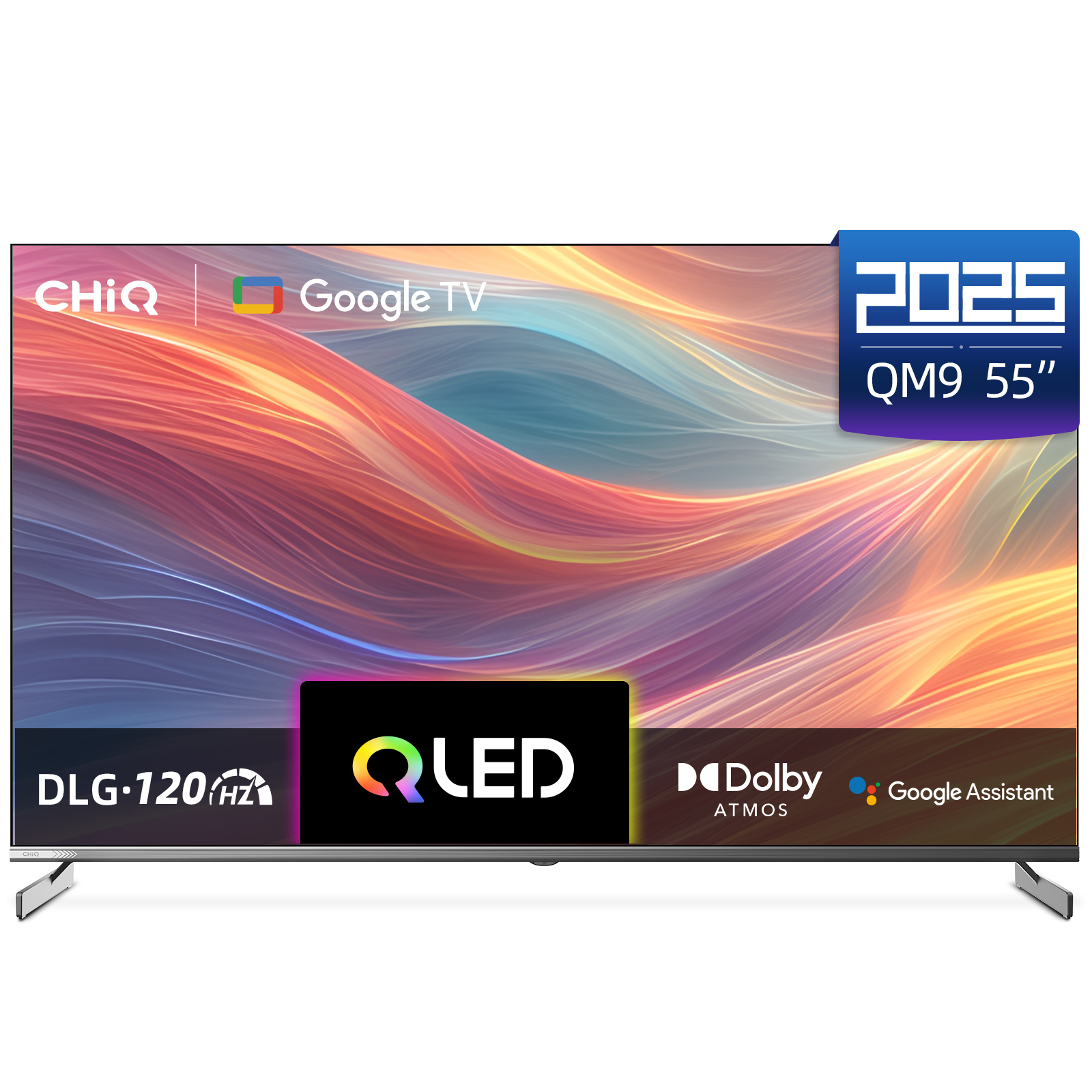 CHIQ 55 Inch QLED UHD 4K Smart Android Google TV, U55QM9S, (2025 Model) 120Hz Refresh Rate, 16GB Storage, Google Assistant, Youtube, Netflix, Chromecast Built In, HDMI, USB, Free To Air Decoder - Blac