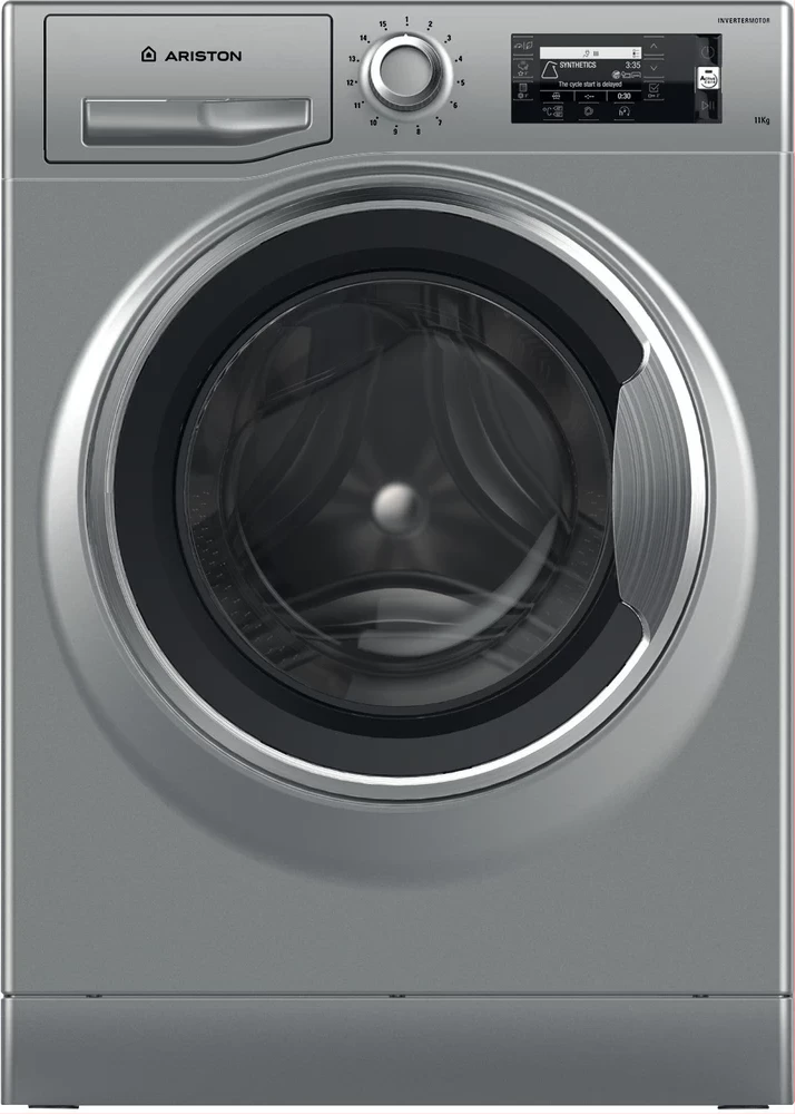 Ariston 11kg Washing Machine NLLCD 1165 SC AD EX; Freestanding Front Loading; 1600rpm, A+++, Inverter Motor, Stop & Add, 18 Washing Programs - Italy - Silver