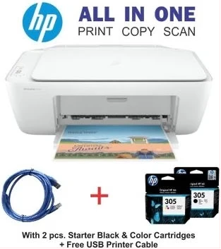 Hp Deskjet 2320 Printer, All-in-One Inkjet Printer ( Print, Scan, Photocopy) + Pinter Cable - White