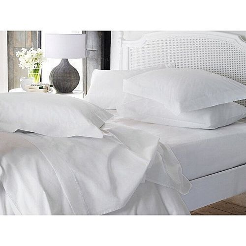 Home Fashion 6*6 Cotton Bedsheets with 2 Pillow Cases - White