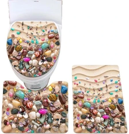 3 Pcs Non-Slip Toilet Bathroom Rugs Carpets-Cream