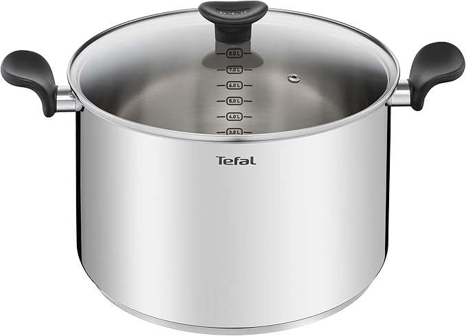 TEFAL Primary 28 cm Stock Pot With Lid, Premium Cookware, Stainless Steel Saucepan, Induction, Stew, Boil, Recipes-E3086404
