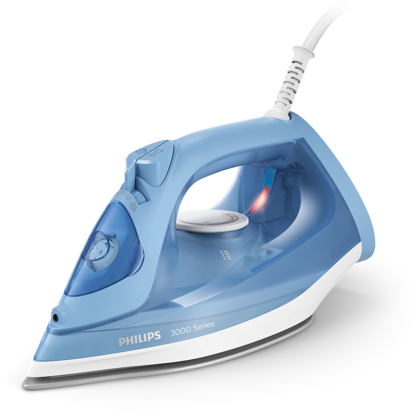 Philips Steam Iron 3000 Series - 2200W, 35 g/min Continous Steam, 160g Steam Boost, Non-stick Soleplate, Drip-stop, 4 Steam Settings, Light Weight, Blue - DST3020/26