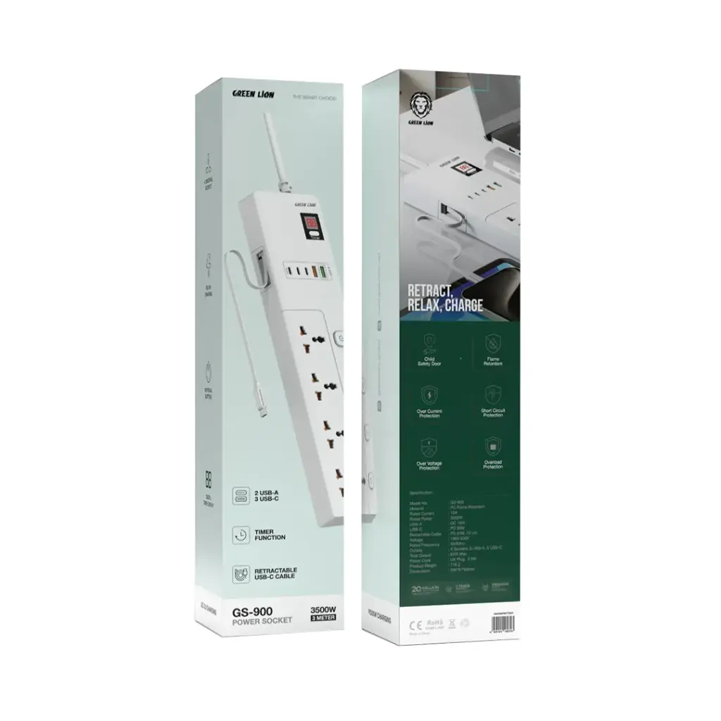 Green Lion GS-900 Power Socket 3M 3500W, Extension Cable