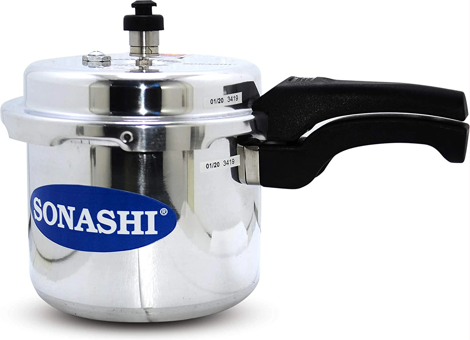 SONASHI 3L Pressure Cooker SPC-230 – Heavy-Base Aluminium Pressure Cooker with Whistling Weight Valve, Extra Strong Lugs, Mirror Polish
