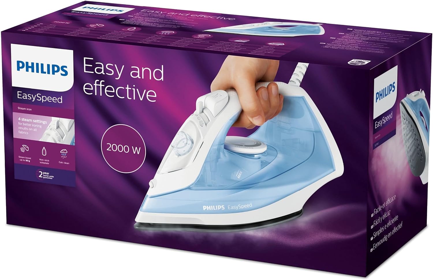 Philips EasySpeed Steam Iron GC1740/26, Steam Boost Up to 90g, Non-stick Soleplate - Blue