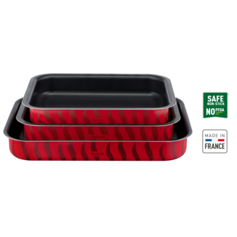 TEFAL Tempo Flame Bakeware, Baking Pans, 3-Piece Set-Oven Dishes, Non-Stick Coating, Aluminum, Heat Diffusion, Easy Cleaning, 2 Years Warranty-J5715482