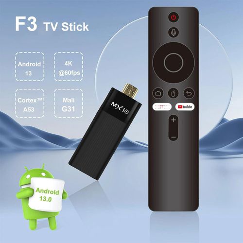 MX10 F3 4K Android TV Stick with Remote Control, Supports YouTube and Streaming Apps