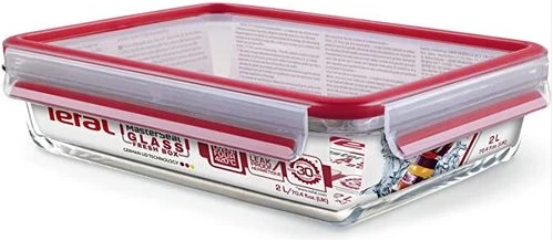 Tefal Masterseal 2 Litre Food Container, Red/Clear, Glass, K3010512