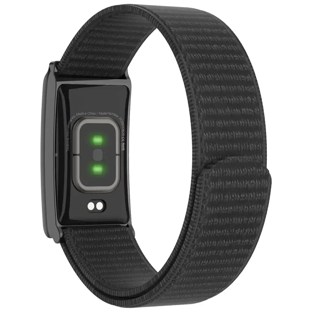 Porodo Track Fit Smart Fitness Band, IP68 Water Resistant, Long Life Battery, Heart Rate Track, Blood Oxygen, 128 sports Modes, Stress Monitor, Weather Forecast, (Orange Nylon Strap Included) (Black)