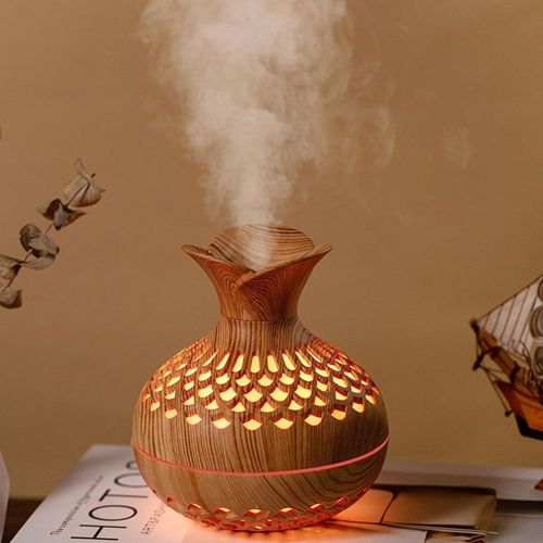 300ML Flower Vase Usb Mini Humidifier Ultrasonic Air Freshener For Kids Room, Cute Personal Humidifier with 7 Colours, LED Night Light Auto Shut-Off, Super Quiet Wood Grain Essential oil Atomizer Arom