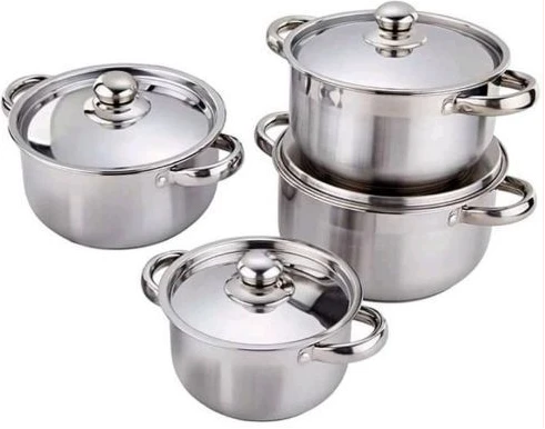 8 Piece Stainless Steel Saucepans Cookware Pots, Silver.