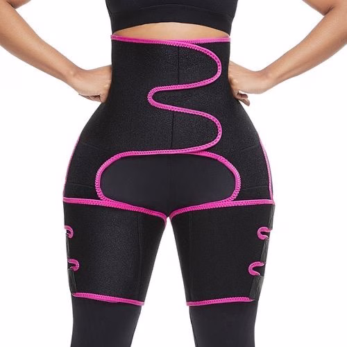 3 in 1 Sweat Slim Thigh Trimmer, Waist Trainer Slimming Belt-Black/Pink