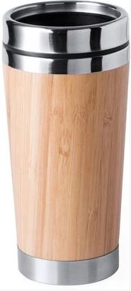 Stainless Steel Bamboo Travel Mug - Spill Proof Lid & Insulated Coffee Cup