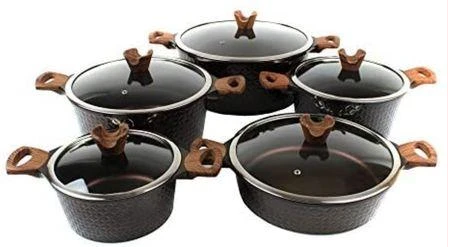 5 Pieces Of Non-stick Serving/Saucepans/Cookware - Black