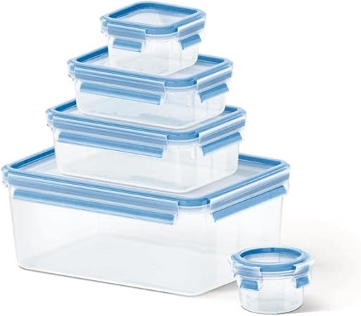 TEFAL Master Seal 5Pc Set 3.70L+1L+0.55L+0.25L+0.15L Set, Plastic Food Storage Container, Blue, K3029012