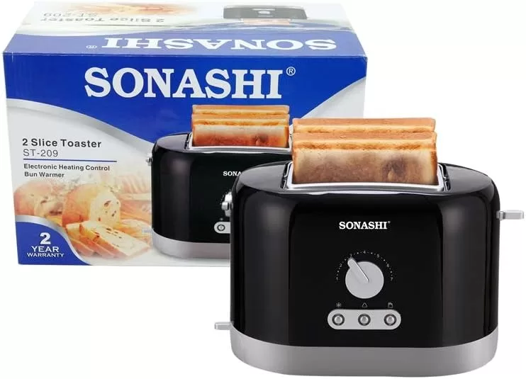 Sonashi 2 Slice Bread Toaster ST-209 - Countertop Toaster w/ Heating Control, Pilot Lamps, Detachable Crumb Tray