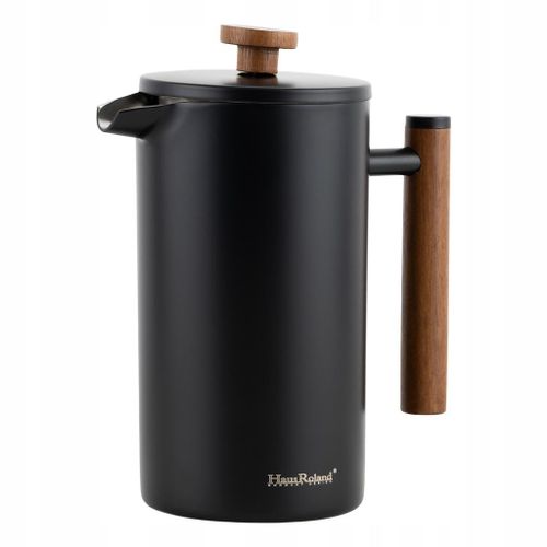 1000ml French Press With Plunger Coffee Maker Double Wall Insulation Pot And Tea Maker Real Wood Handle, Dual-Filter Screen