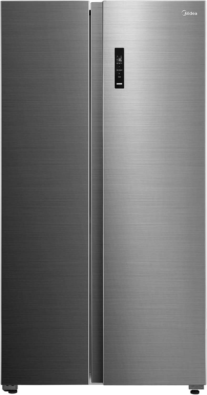 Midea 710L Gross & 510L Net Side By Side 2 Door Refrigerator, Frost Free Fridge Freezer With Humidity Control, Electronic Touch Screen, Inverter Quattro, Adjustable Door Racks, Silver MDRS710