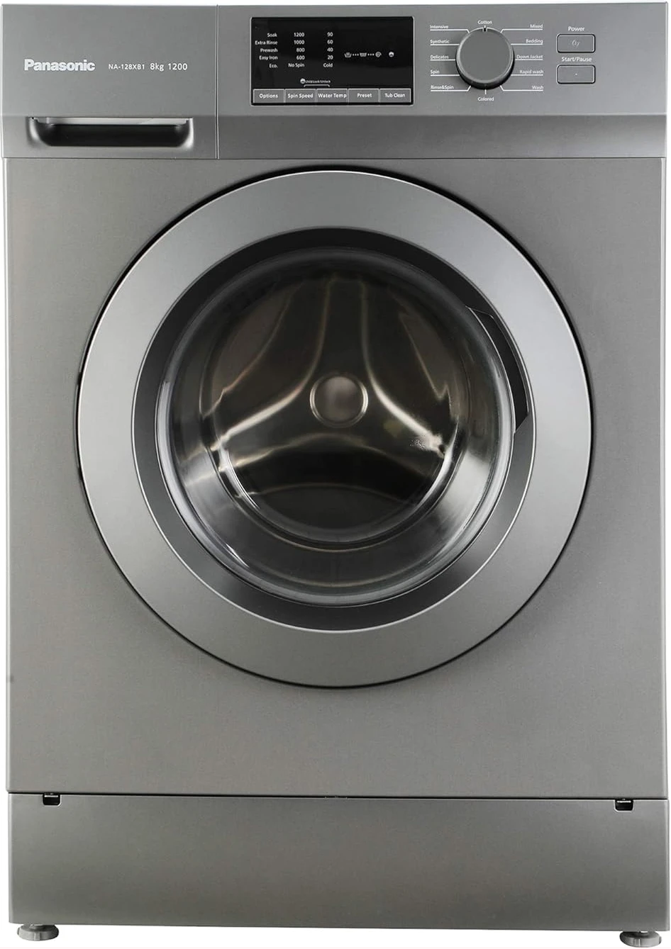 Panasonic 8kg Fully-Automatic Front Loading Washing Machine NA-128XB1LAS, Inbuilt Heater, Eco Wash, 1200 RPM, 230 Volts - Silver
