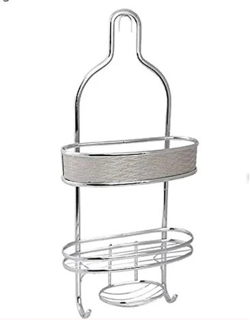 Shelf Stainless Steel Hanging Bathroom Shower Caddy Sanye 2-laags with Hooks- Silver