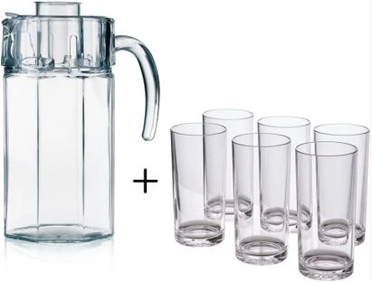 6 Drinking Glasses Plus 1 Glass Jug-Transparent
